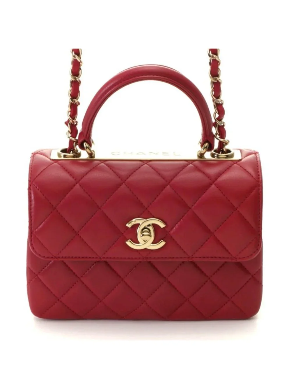 Chanel Quilted Trendy CC Top Handle Handbag Lambskin Red Random Stamp